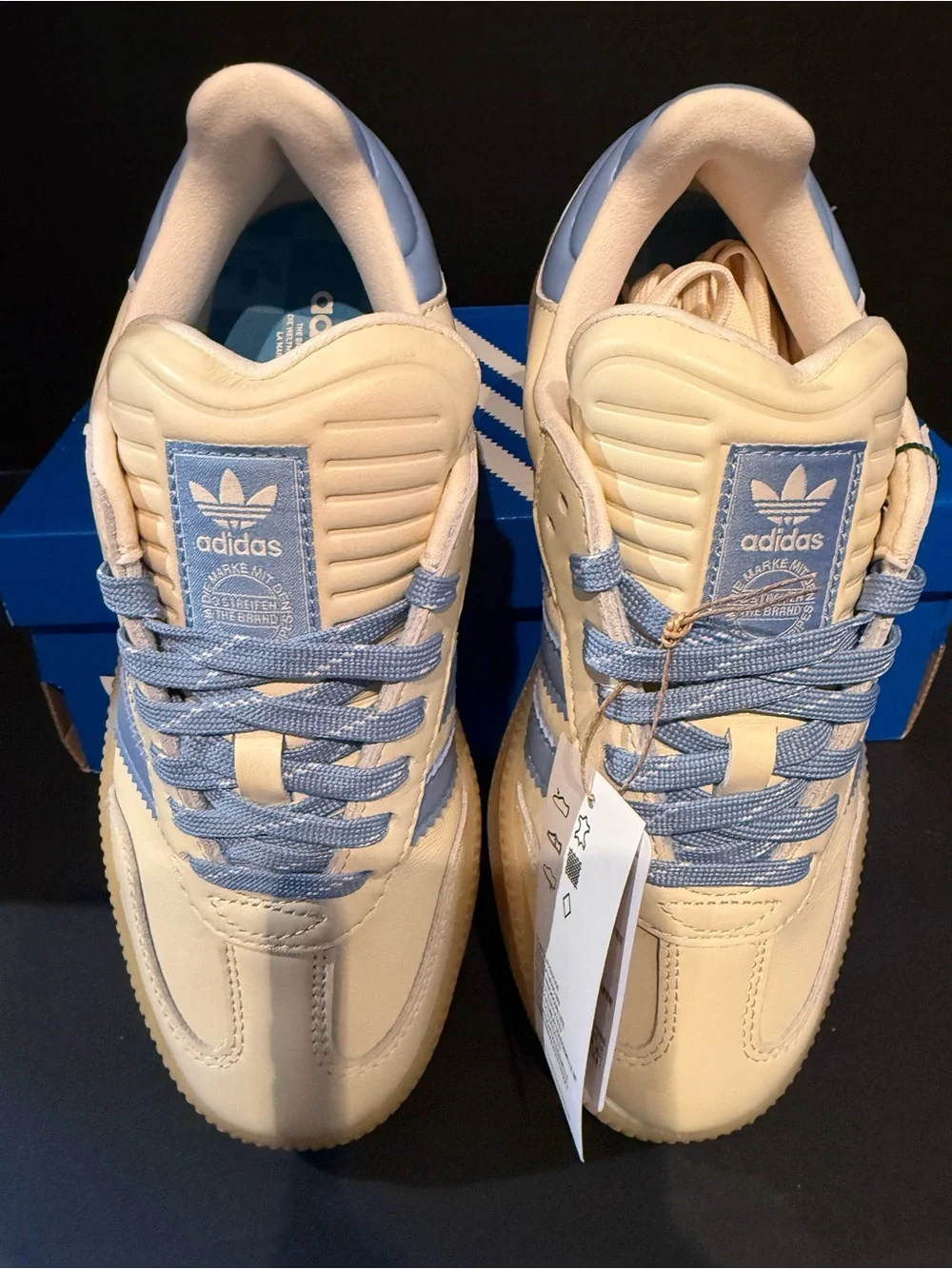 adidas Samba Sneakers in Cream with Light Blue Stripes 6.5W/5.5Y